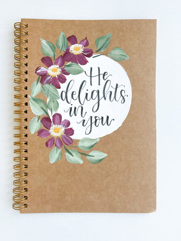 He delights in you, Hand-Painted Spiral Bound Journal