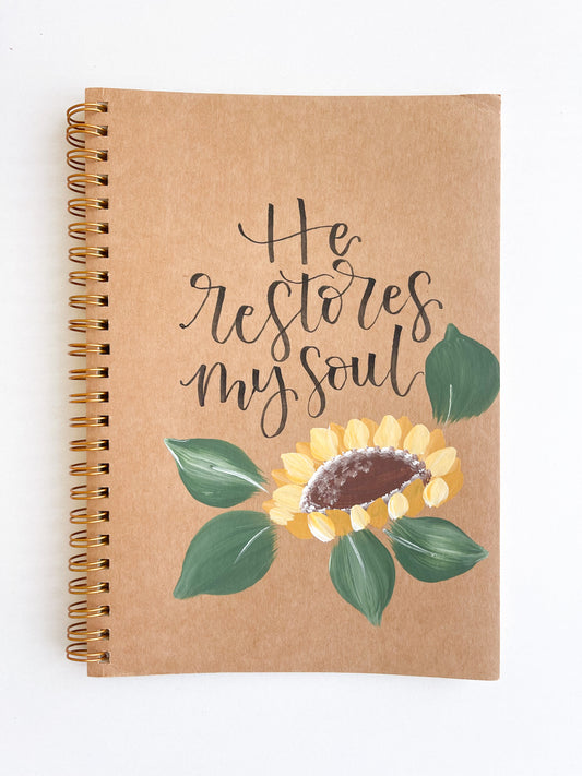 He restores my soul, Hand-Painted Spiral Bound Journal