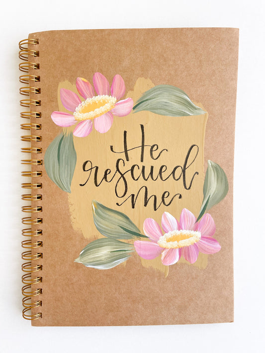 He rescued me, Hand-Painted Spiral Bound Journal