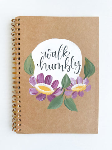 Walk humbly, Hand-Painted Spiral Bound Journal