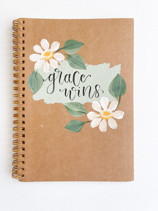 Grace wins, Hand-Painted Spiral Bound Journal