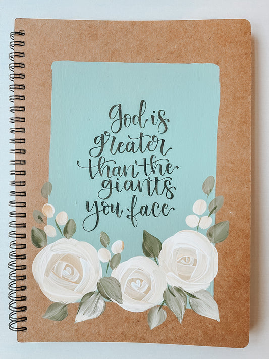 God is greater, Large Hand-Painted Spiral Bound Journal