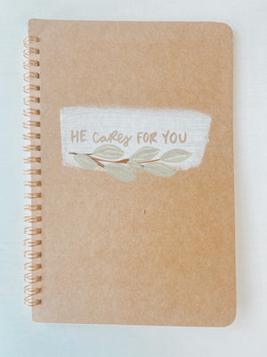 He cares for you, Hand-Painted Spiral Bound Journal