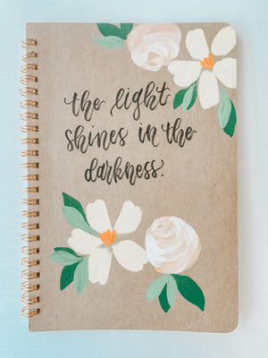 The light shines in the darkness, Hand-Painted Spiral Bound Journal