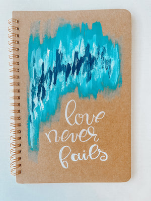 Love never fails, Hand-Painted Spiral Bound Journal
