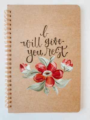 I will give you rest, Hand-Painted Spiral Bound Journal