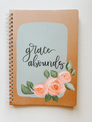 Grace abounds, Hand-Painted Spiral Bound Journal