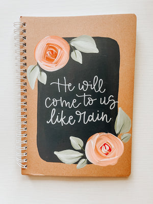 He comes like rain, Hand-Painted Spiral Bound Journal