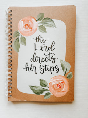 The Lord directs her steps, Hand-Painted Spiral Bound Journal