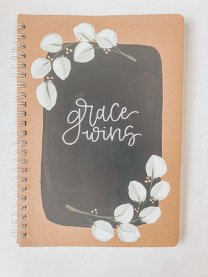 Grace wins, Hand-Painted Spiral Bound Journal