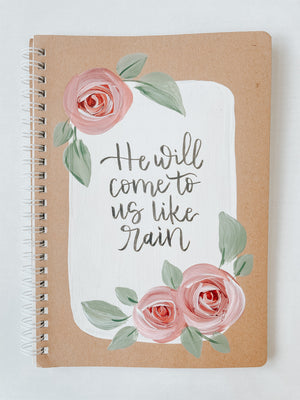 He will come to us like rain, Hand-Painted Spiral Bound Journal