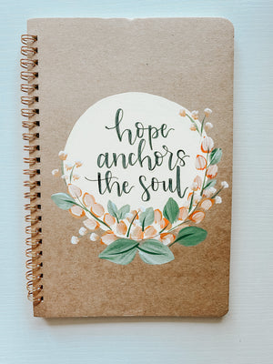 Hope anchors the soul, Hand-Painted Spiral Bound Journal