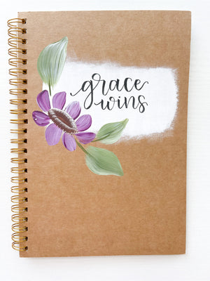Grace wins, Hand-Painted Spiral Bound Journal