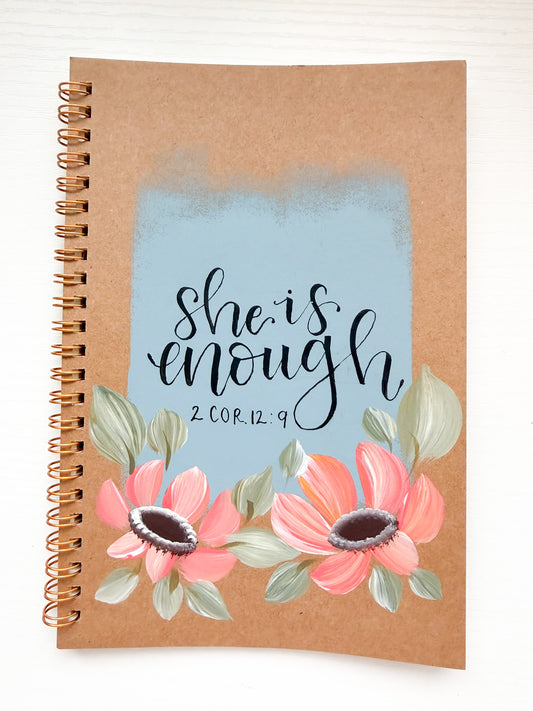 She is enough, Hand-Painted Spiral Bound Journal