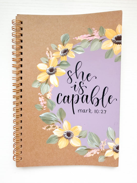 She is capable, Hand-Painted Spiral Bound Journal