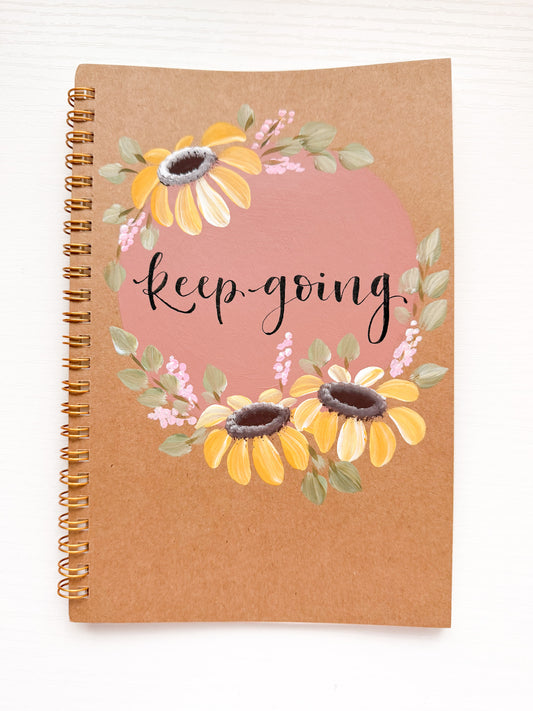 Keep going, Hand-Painted Spiral Bound Journal