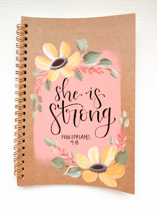 She is strong, Hand-Painted Spiral Bound Journal