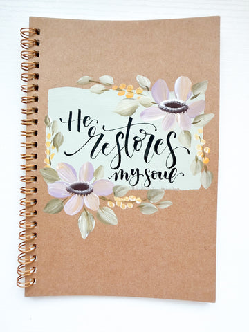He restores my soul, Hand-Painted Spiral Bound Journal