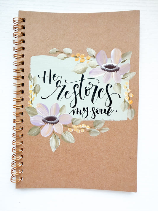 He restores my soul, Hand-Painted Spiral Bound Journal