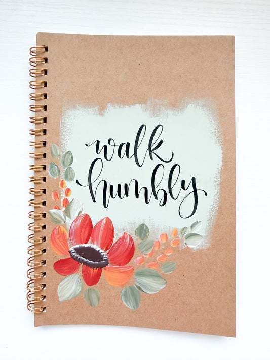 Walk humbly, Hand-Painted Spiral Bound Journal