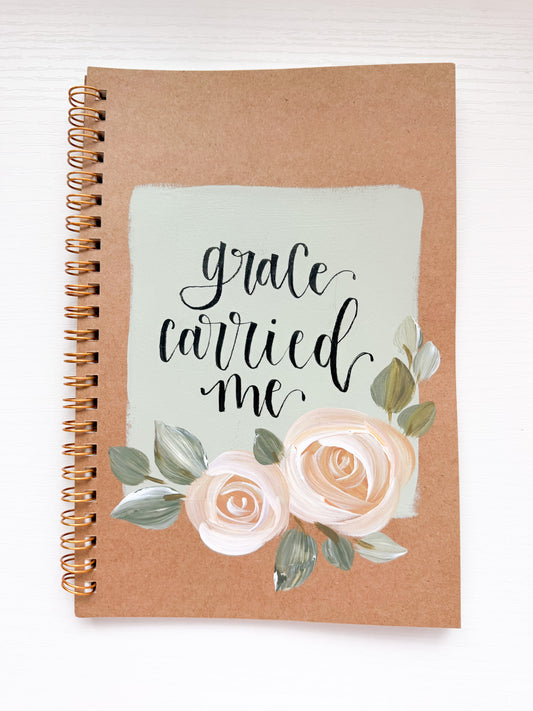 Grace carried me, Hand-Painted Spiral Bound Journal