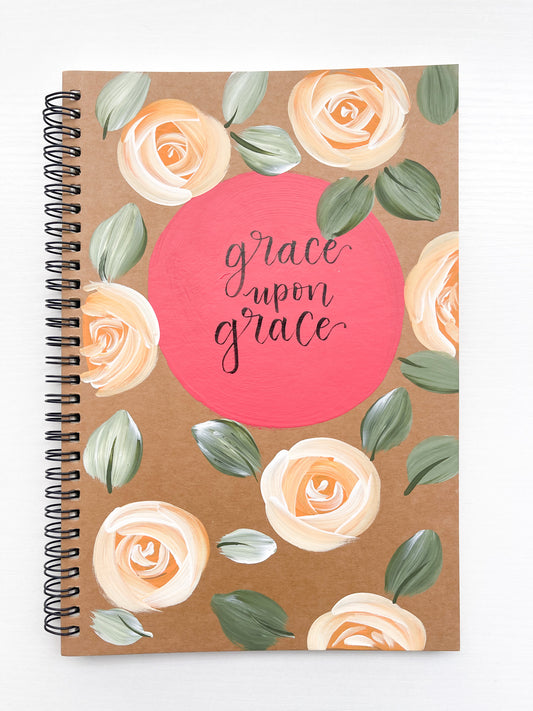 Grace upon grace, Large Hand-Painted Spiral Bound Journal