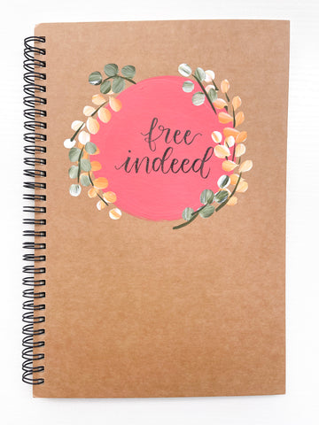 Free indeed, Large Hand-Painted Spiral Bound Journal