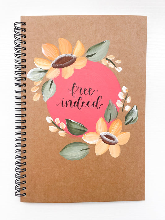 Free indeed, Large Hand-Painted Spiral Bound Journal