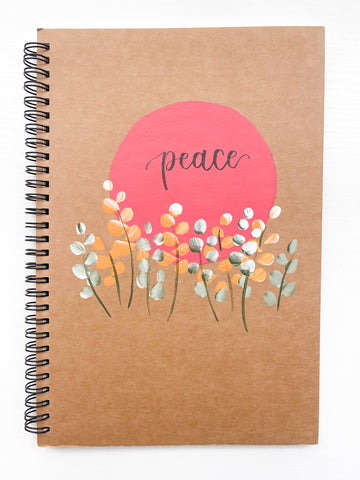 Peace, Large Hand-Painted Spiral Bound Journal