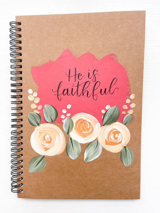 He is faithful, Large Hand-Painted Spiral Bound Journal