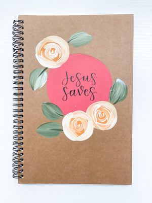Jesus saves, Large Hand-Painted Spiral Bound Journal
