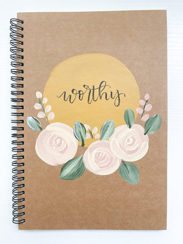 Worthy, Large Hand-Painted Spiral Bound Journal