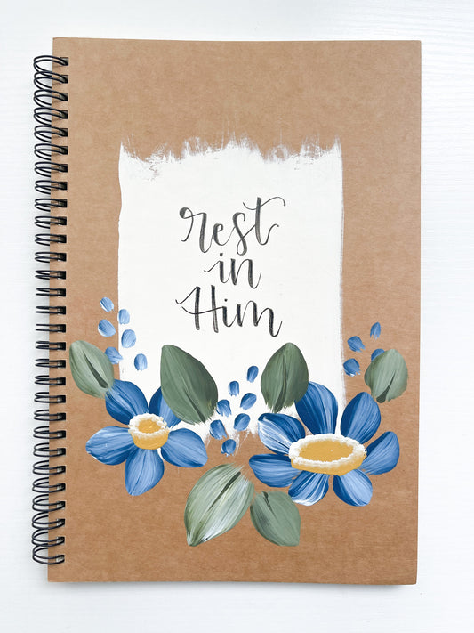 Rest in Him, Large Hand-Painted Spiral Bound Journal