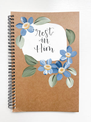 Rest in Him, Large Hand-Painted Spiral Bound Journal
