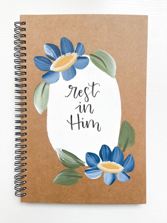 Rest in Him, Large Hand-Painted Spiral Bound Journal