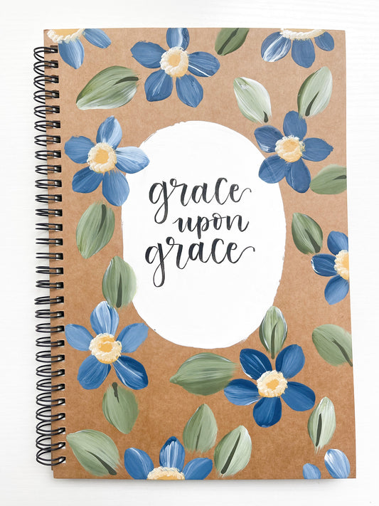 Grace upon grace, Large Hand-Painted Spiral Bound Journal