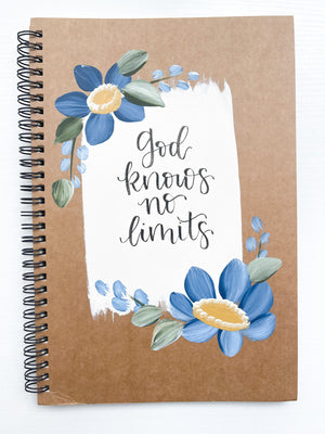 God knows no limits, Large Hand-Painted Spiral Bound Journal
