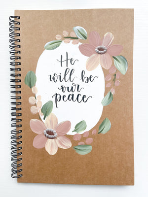 He will be our peace, Large Hand-Painted Spiral Bound Journal