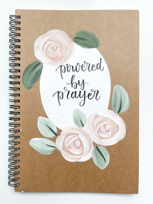 Powered by prayer, Large Hand-Painted Spiral Bound Journal
