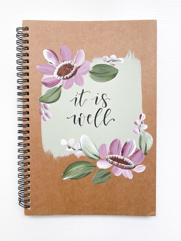 It is well, Large Hand-Painted Spiral Bound Journal