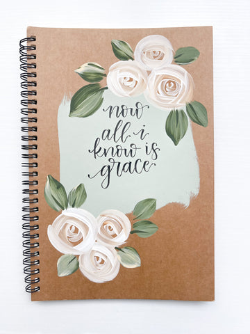 Now all I know is grace, Large Hand-Painted Spiral Bound Journal