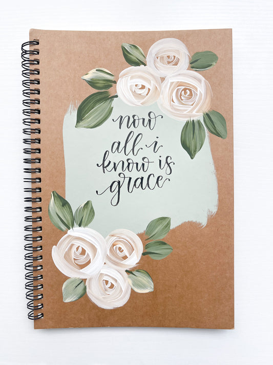 Now all I know is grace, Large Hand-Painted Spiral Bound Journal