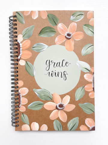 Grace wins, Large Hand-Painted Spiral Bound Journal