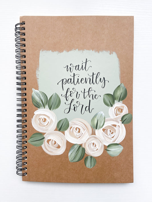 Wait patiently for the Lord, Large Hand-Painted Spiral Bound Journal