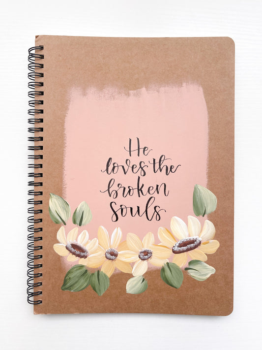 He loves the broken souls, Large Hand-Painted Spiral Bound Journal