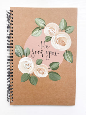 He sees you, Large Hand-Painted Spiral Bound Journal