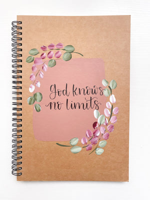 God knows no limits, Large Hand-Painted Spiral Bound Journal