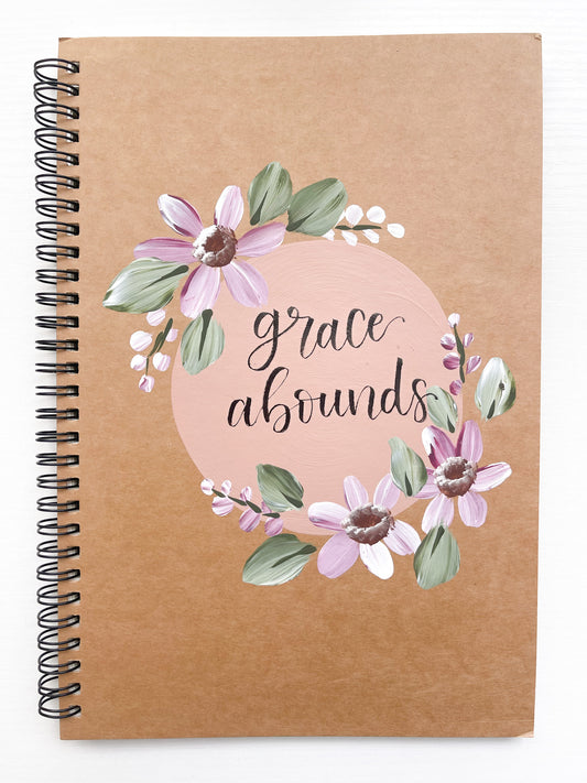 Grace abounds, Large Hand-Painted Spiral Bound Journal