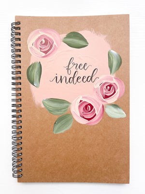 Free indeed, Large Hand-Painted Spiral Bound Journal
