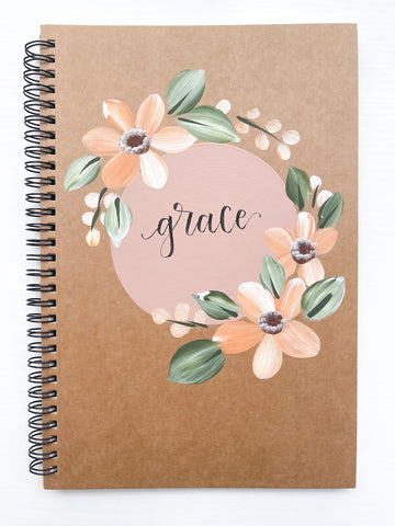 Grace, Large Hand-Painted Spiral Bound Journal